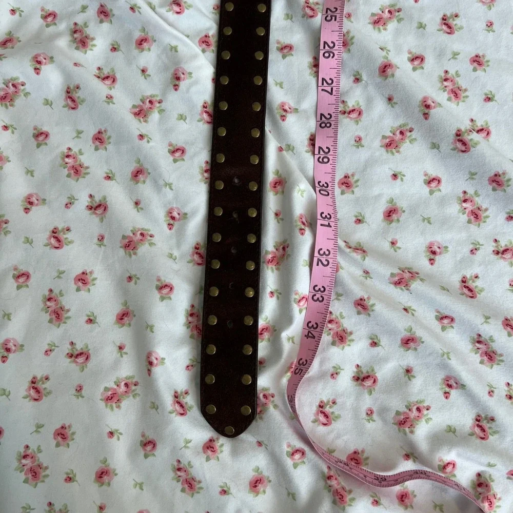 vintage genuine leather brown studded belt